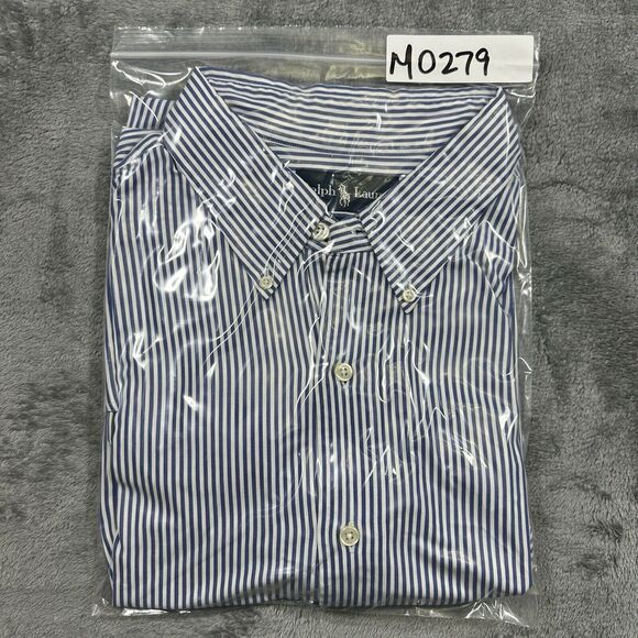 Polo Ralph Lauren Shirt Men’s 17.5” 34/35 White Blue Stripes Button Up Worker - Picture 9 of 9